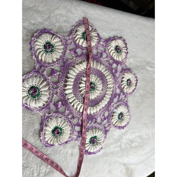 Crocheted purple flower rounded granny Doily - Picture 4 of 5